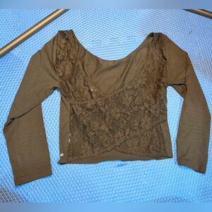 Black Lace Long Sleeve Cropped Top